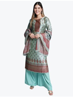Ice Blue Soft Silk Party Wear Designer Palazzo Suit small FABSL20876