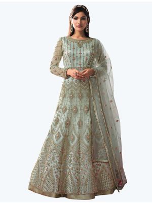 Light Turquoise Net Party Wear Premium Designer Anarkali Suit small FABSL20897