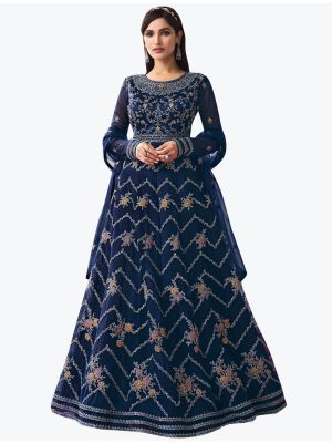 Navy Blue Net Party Wear Premium Designer Anarkali Suit small FABSL20898