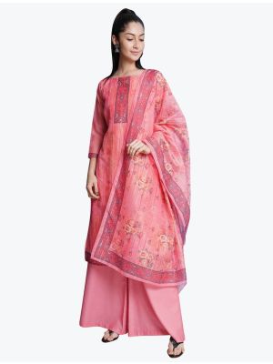 Pink Chanderi Silk Party Wear Designer Palazzo Suit small FABSL20879