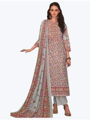 Grey Cotton Blend Floral Printed Elegant Palazzo Suit FABSL20959