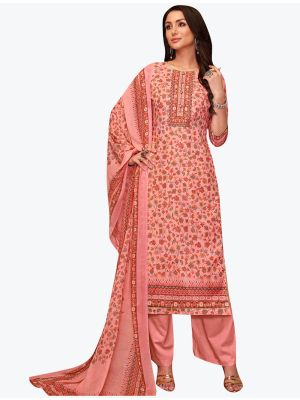 Pink Cotton Blend Floral Printed Elegant Palazzo Suit FABSL20961