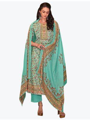Turquoise Cotton Blend Floral Printed Elegant Palazzo Suit FABSL20958