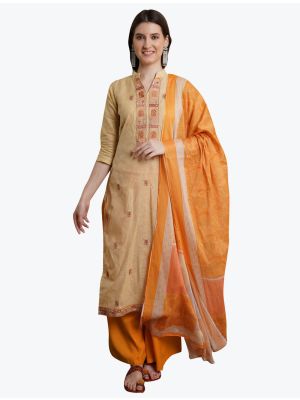 Creamy Beige Cotton Jacquard Salwar Suit with Digital Printed Dupatta small FABSL21024