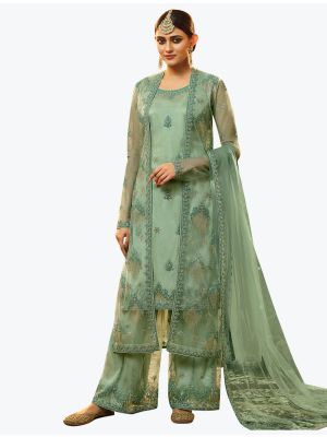 Pastel Green Net Exclusive Designer Palazzo Suit with Dupatta small FABSL20995