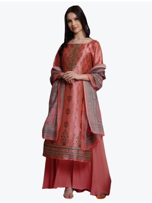 Pinkish Peach Silk Blend Digital Printed Festive Wear Salwar Suit small FABSL21016