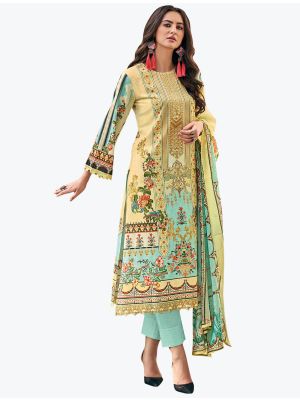 Yellowish Cream Premium Cotton Exclusive Designer Salwar Suit small FABSL21003