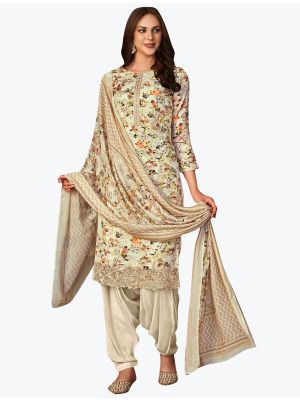 Off White Muslin Embroidered Designer Patiala Suit with Dupatta small FABSL21088