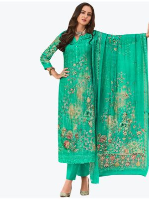 Cyan Green Muslin Palazzo Suit with Thread Work And Sequin small FABSL21111