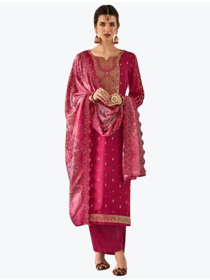 Magenta Pure Silk Jacquard Designer Palazzo Suit with Dupatta small FABSL21122
