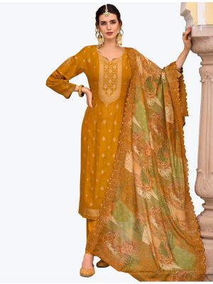 Mustard Pure Silk Jacquard Designer Palazzo Suit with Dupatta small FABSL21118