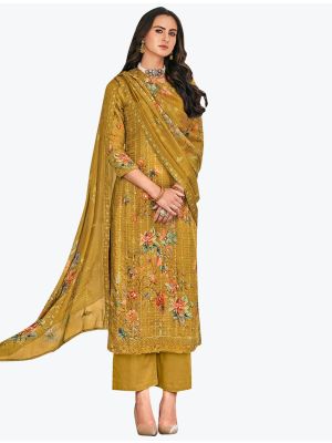 Mustard Yellow Muslin Palazzo Suit with Thread Work And Sequin small FABSL21113