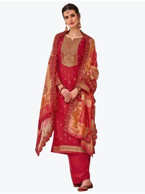 Rich Red Pure Silk Jacquard Designer Palazzo Suit with Dupatta small FABSL21116