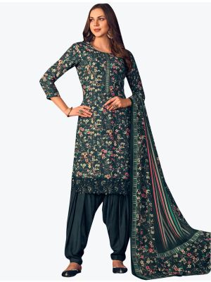 Bluish Grey Muslin Digital Printed Embroidered Patiala Suit small FABSL21162