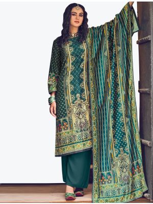 Bottle Green Velvet Digital Printed Salwar Suit small FABSL21166