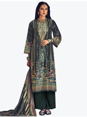 Dark Green Velvet Digital Printed Salwar Suit small FABSL21168
