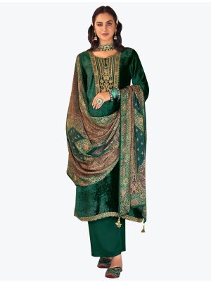 Green Premium Velvet Designer Palazzo Suit with Pure Silk Dupatta small FABSL21147