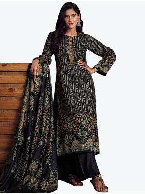Black Pashmina Digital Printed Winter Salwar Suit small FABSL21192