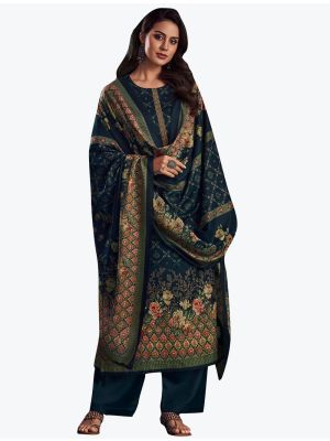 Blue Pashmina Digital Printed Winter Salwar Suit small FABSL21197