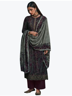 Deep Wine Velvet Digital Printed Winter Salwar Suit small FABSL21179