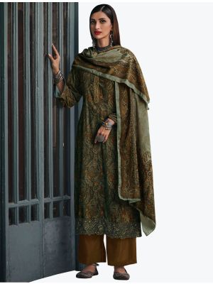 Greenish Brown Velvet Digital Printed Winter Salwar Suit small FABSL21182