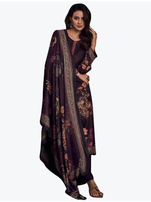 Wine Pashmina Digital Printed Winter Salwar Suit small FABSL21196