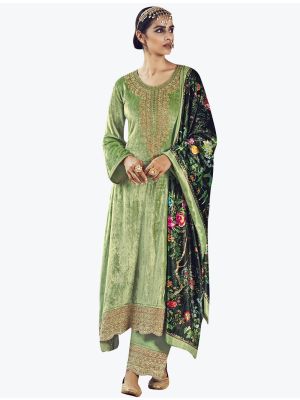 Light Green Premium Velvet Designer Salwar Suit small FABSL21213