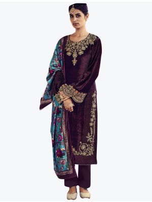 Royal Wine Premium Velvet Designer Salwar Suit small FABSL21214