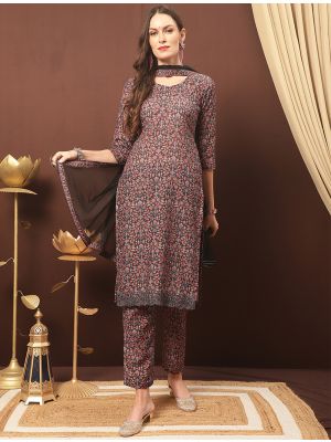Black Cotton Blend Palazzo Suit With Kashmiri Print small FABSL21326