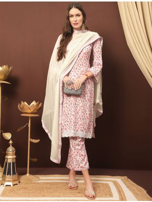 Off White Cotton Blend Palazzo Suit With Kashmiri Print small FABSL21331