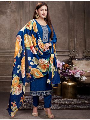 Blue Muslin Embroidered Salwar Kameez small FABSL21360