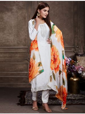 Off White Muslin Embroidered Salwar Kameez small FABSL21361