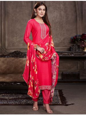 Reddish Pink Muslin Embroidered Salwar Kameez small FABSL21356