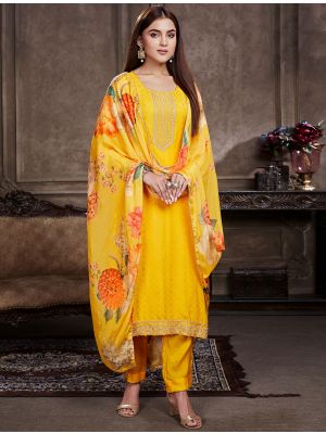 Yellow Muslin Embroidered Salwar Kameez small FABSL21357