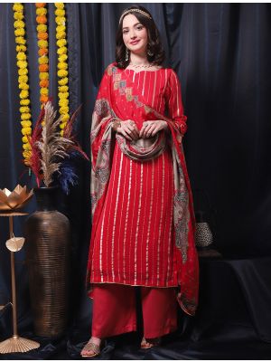 Bright Red Pure Georgette Designer Salwar Kameez small FABSL21470