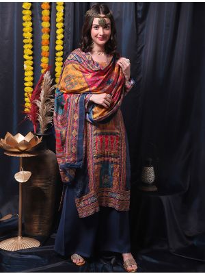 Navy Blue Pure Muslin Designer Salwar Kameez small FABSL21477