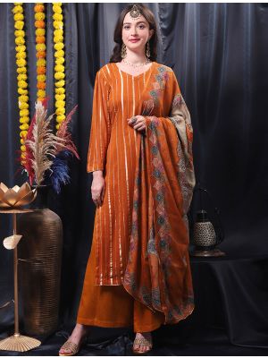 Rusty Orange Pure Georgette Designer Salwar Kameez small FABSL21473