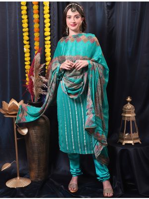 Turquoise Pure Georgette Designer Salwar Kameez small FABSL21471