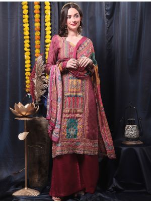Wine Pure Muslin Designer Salwar Kameez small FABSL21476