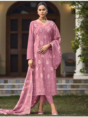 Dusty Pink Pure Cotton Salwar Kameez With Resham Work small FABSL21486