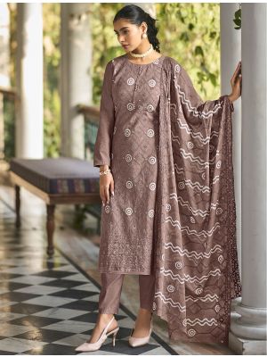 Plum Brown Pure Cotton Salwar Kameez With Resham Work small FABSL21490