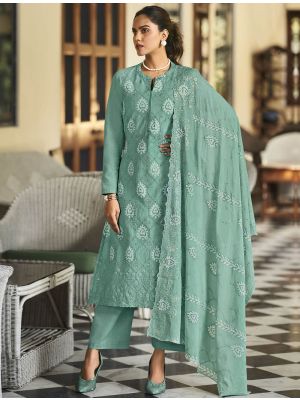 Turquoise Pure Cotton Salwar Kameez With Resham Work small FABSL21489