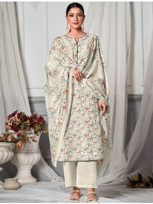 Milky White Pure Cotton Digital Printed Salwar Kameez FABSL21508