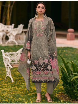 Taupe Grey Lawn Cotton Digital Printed Pakistani Salwar Kameez small FABSL22599