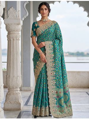 Teal Banarasi Silk Saree With Designer Work