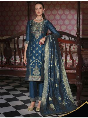 Teal Blue Banarasi Art Silk Ready To Wear Salwar Kameez FABSL22282