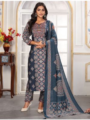 Teal Blue Chanderi Ready To Wear Salwar Kameez FABSL22316
