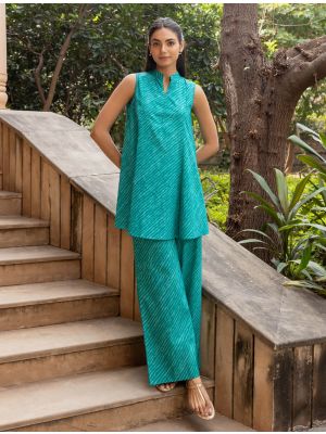 teal green cotton ethnic co ord set fabku21199