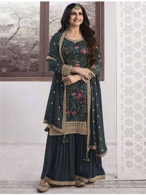 Teal Green Georgette Semi Stitched Designer Sharara Suit small FABSL21694