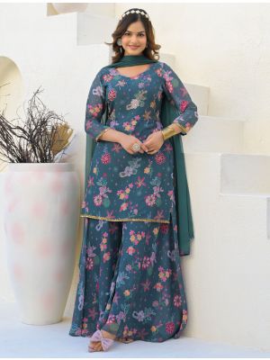 Teal Green Imported Georgette Ready To Wear Palazzo Suit swatch FABSL22187